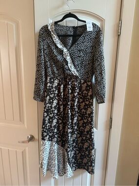 Susan Betro Ruffle Wrap Midi Dress
